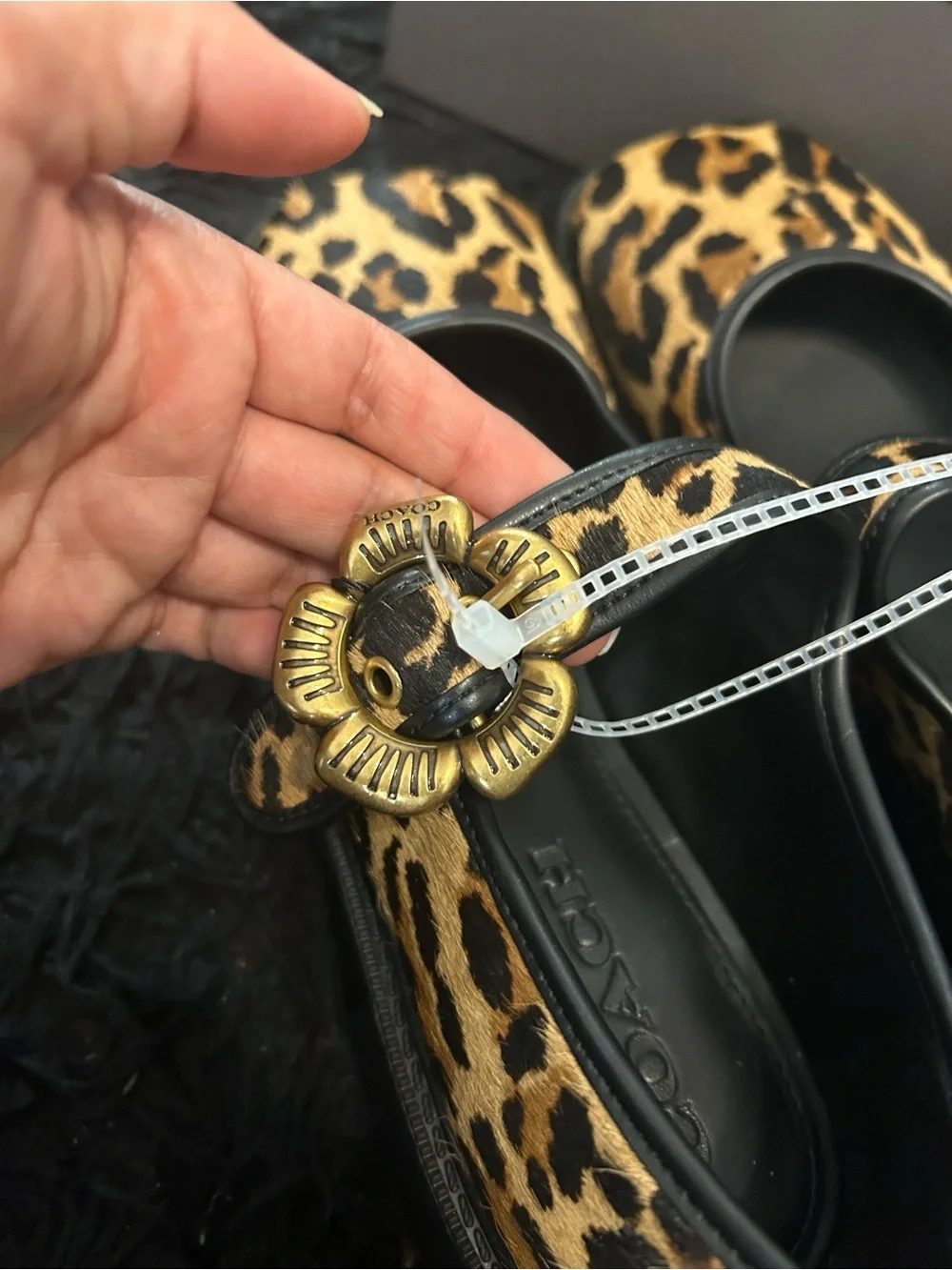 COACH Mary Jane animal print gold flower buckle shoes women’s 7.5 new